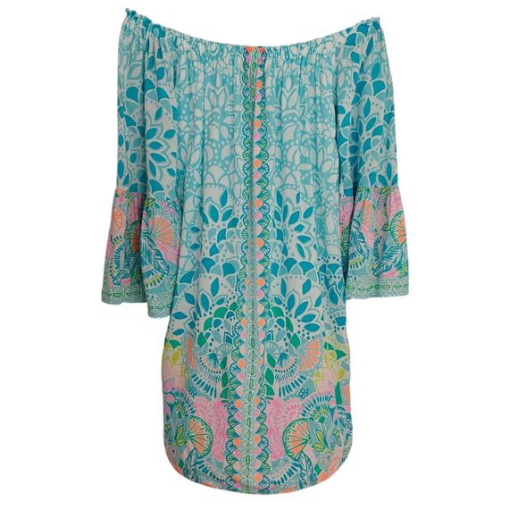 Lilly Pulitzer Nevie Dress Size XS Caribbean Citrus Off Shoulder Tropical Beachy - Picture 2 of 11